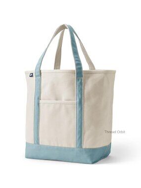 Lands' End Open Top Canvas Tote Bag - Heavy Duty, 5 Pockets, Water Resistant